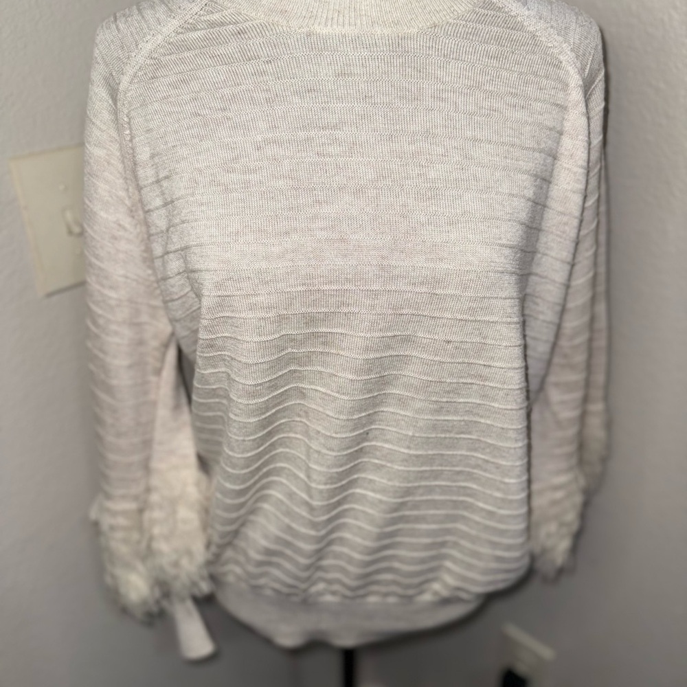 THE GREAT. Loop Fringe Crew Neck Sweater Oatmeal Wool Blend Fisherman- (small)
